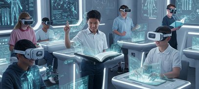 Gemini Generated image shows Children in a futuristic classroom setting