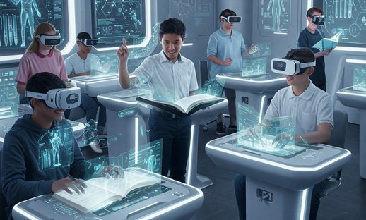 Gemini Generated image shows Children in a futuristic classroom setting