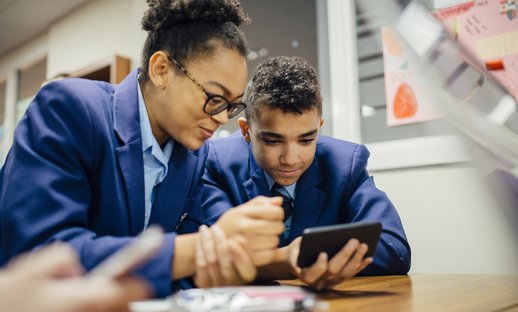 Secondary students with tablet for technology survey
