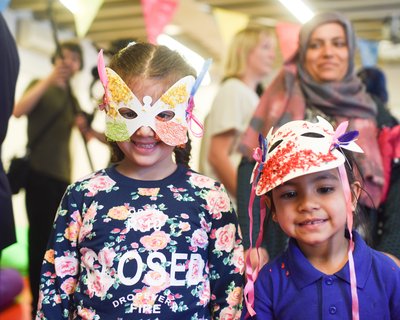 Children in homemade masks