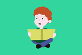 Illustration of boy reading a book crossed-legged